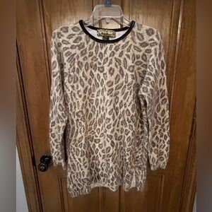 Ashley Stewart Leopard Print Fuzzy Sweater - Beige & Brown
